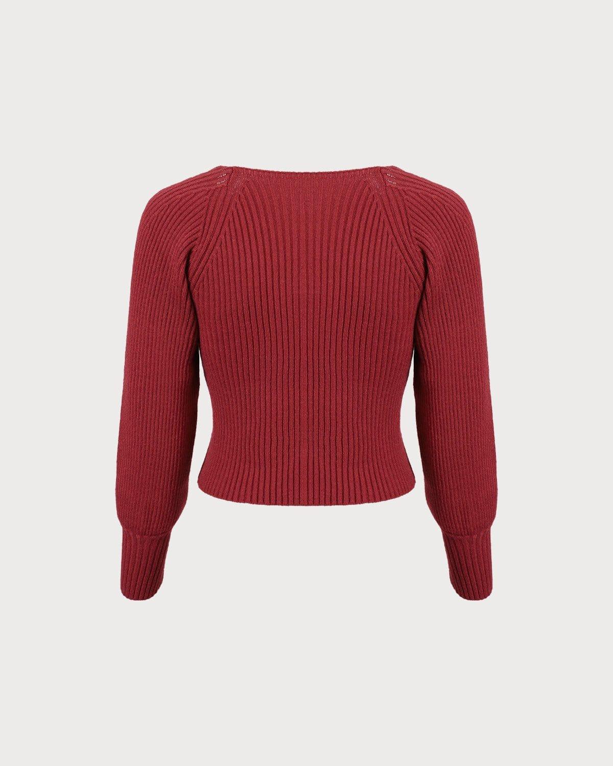 The Red Scoop Neck Lantern Sleeve Sweater Product Image