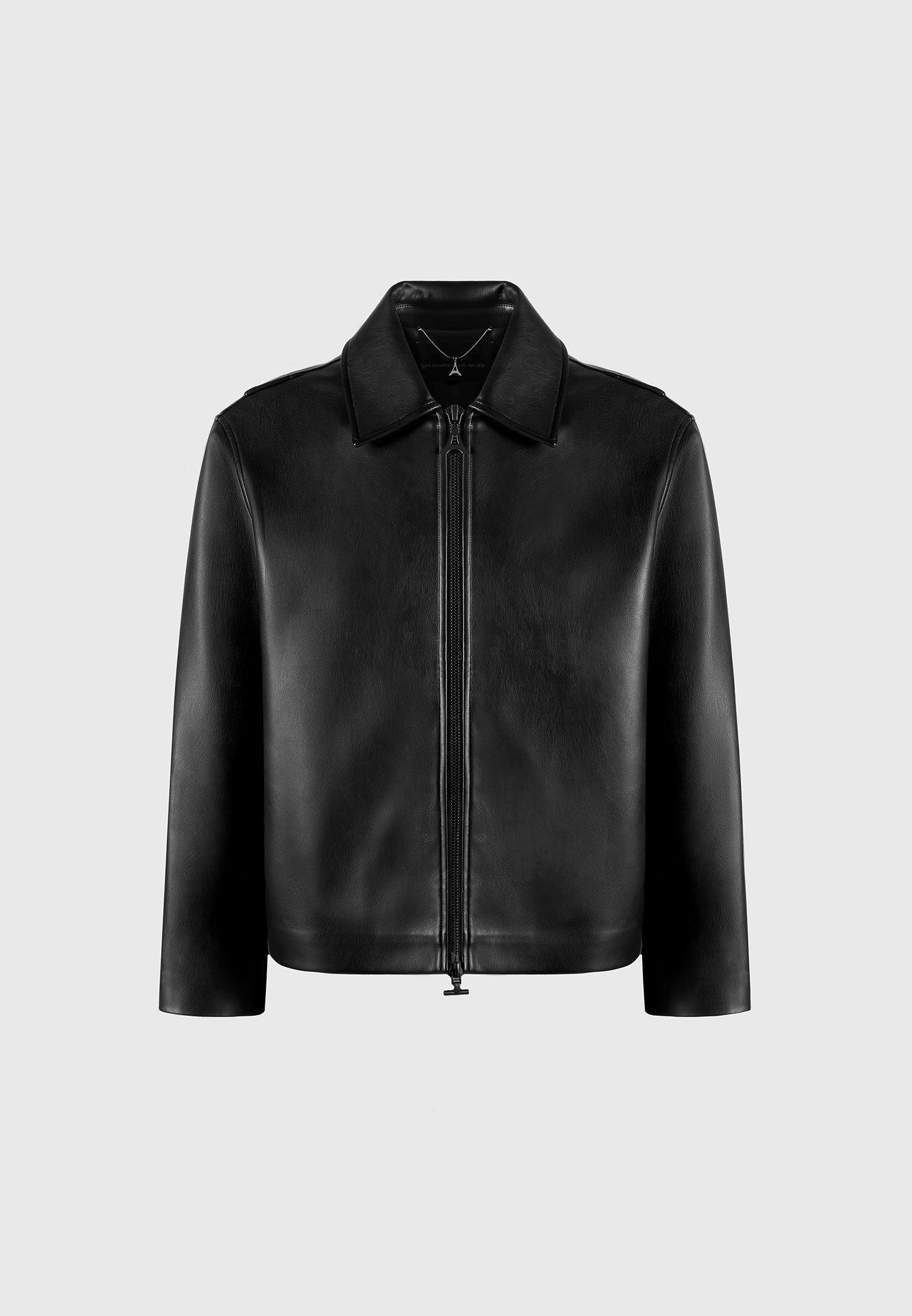 Leather Minimal Boxy Jacket - Black Male Product Image