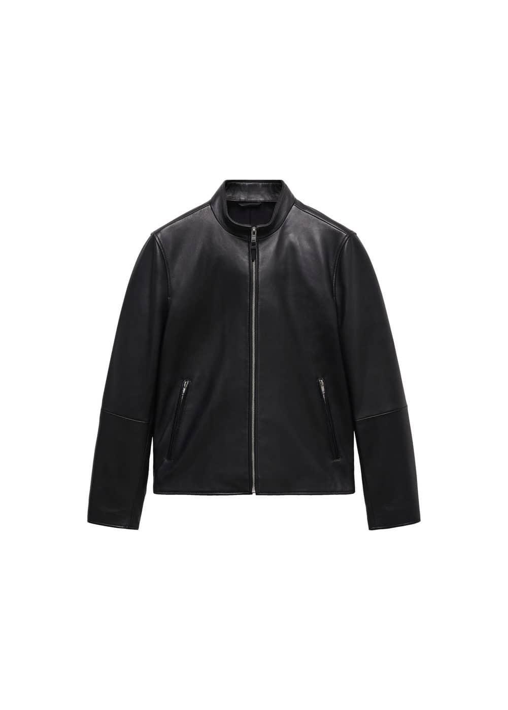 Mango Mens Zip-Detail Leather Biker Jacket Product Image