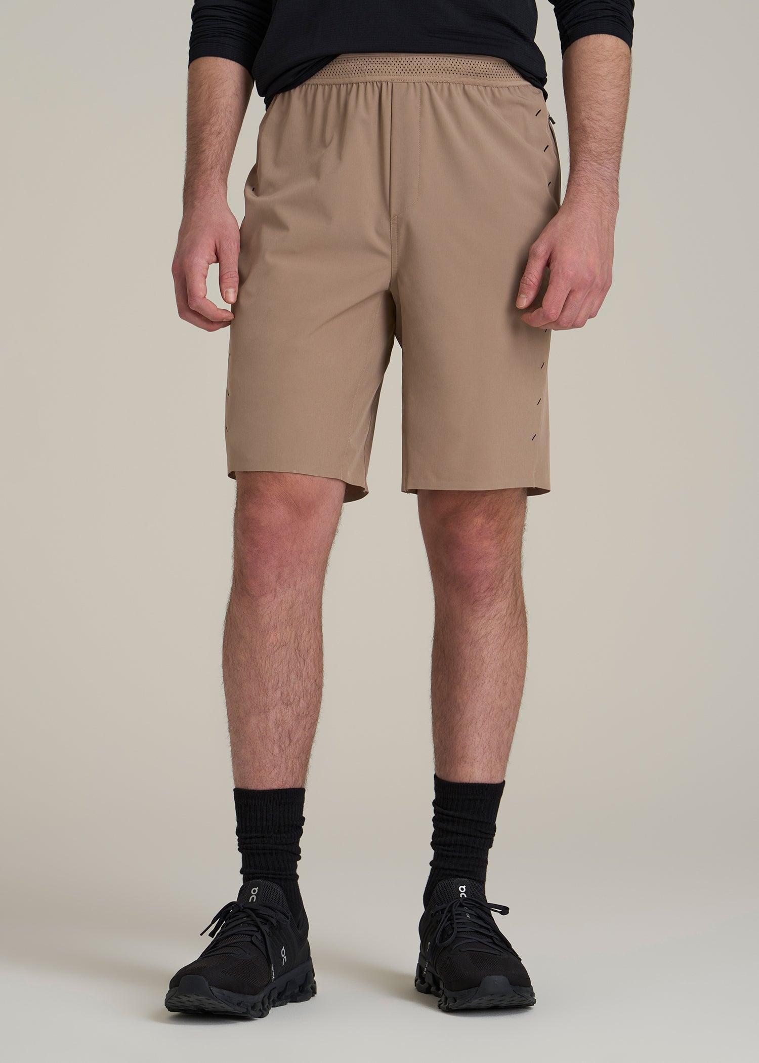 Featherweight Perforated Training Shorts for Tall Men in Dark Sand Product Image
