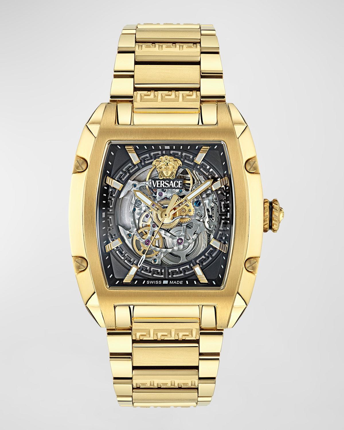 Mens Dominus IP Yellow Gold Skeleton-Dial Bracelet Watch, 42x49.5mm Product Image