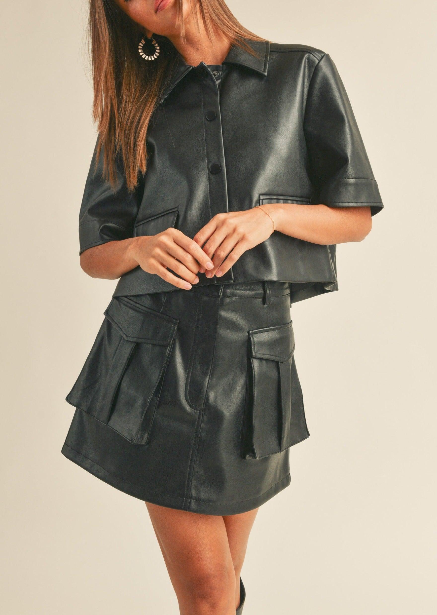 Faux Leather Cropped Jacket Product Image