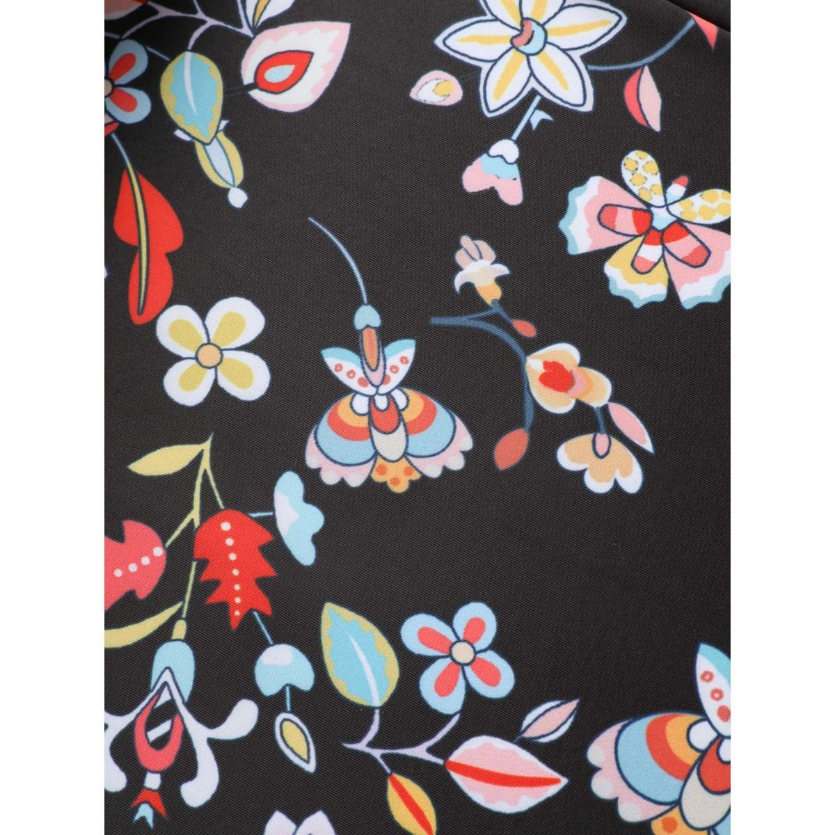 Plus Size Boho Print Surplice Neck Ruched One Piece Swimsuit Women's Swimwear Black Beach Gathered Curve Bathing Suits High stretch One Pieces BloomChic 22-24/3X Product Image