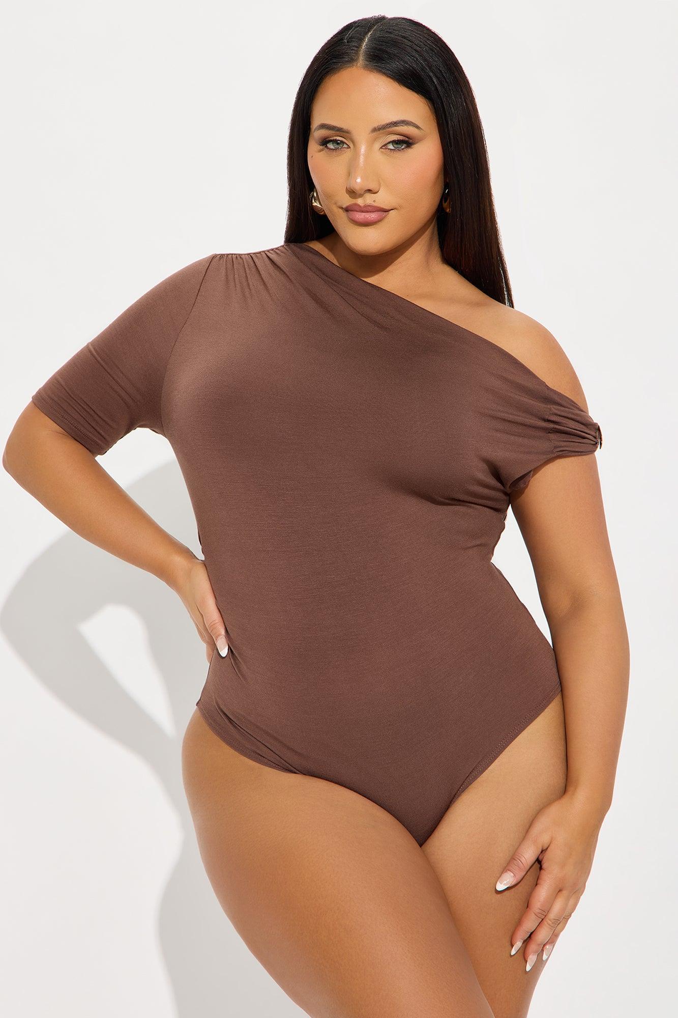 Maris Ruched Off Shoulder Bodysuit - Chocolate Product Image