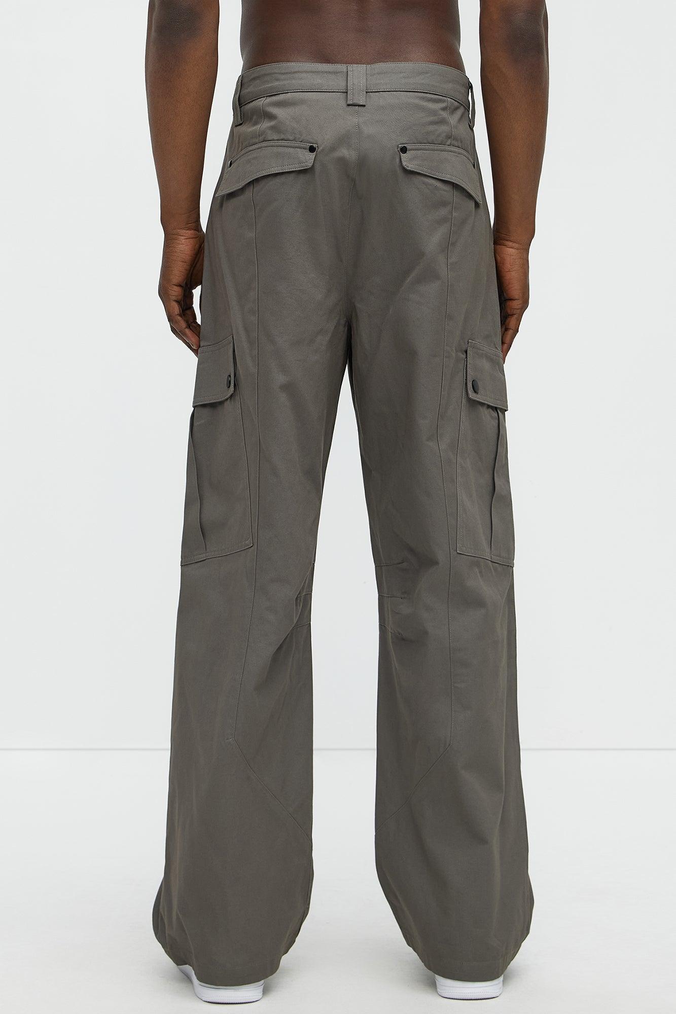 Carl Paneled Baggy Cargo Pants - Grey Product Image