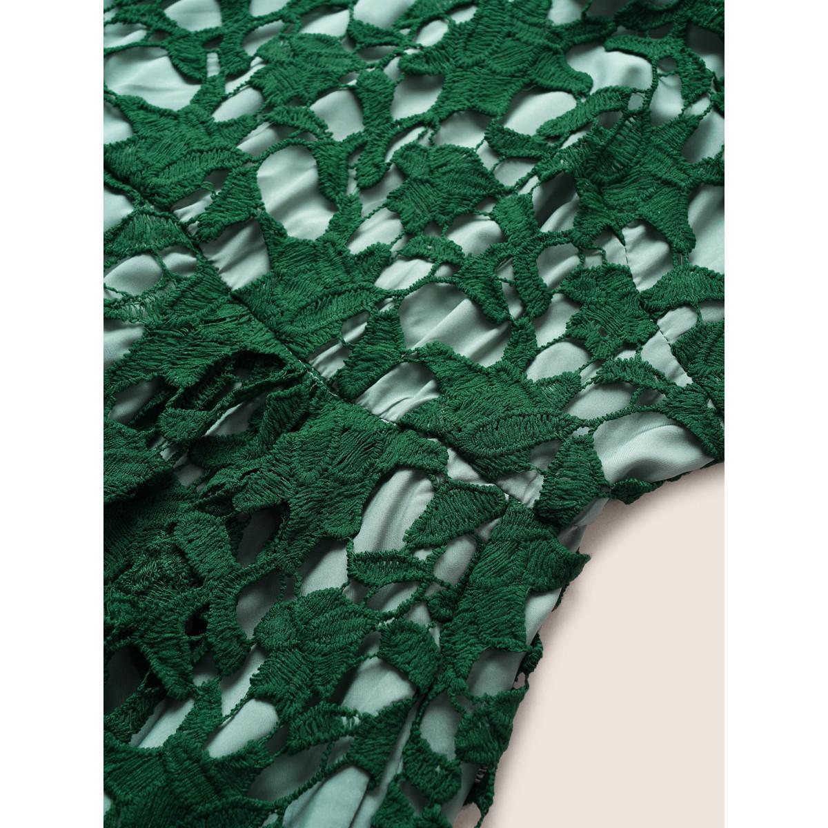 Plus Size Geometric Patchwork Cut Out Adjustable Straps Dress DarkGreen Women Cocktail Non V-neck Sleeveless Curvy Midi Dress BloomChic 26/4X Product Image