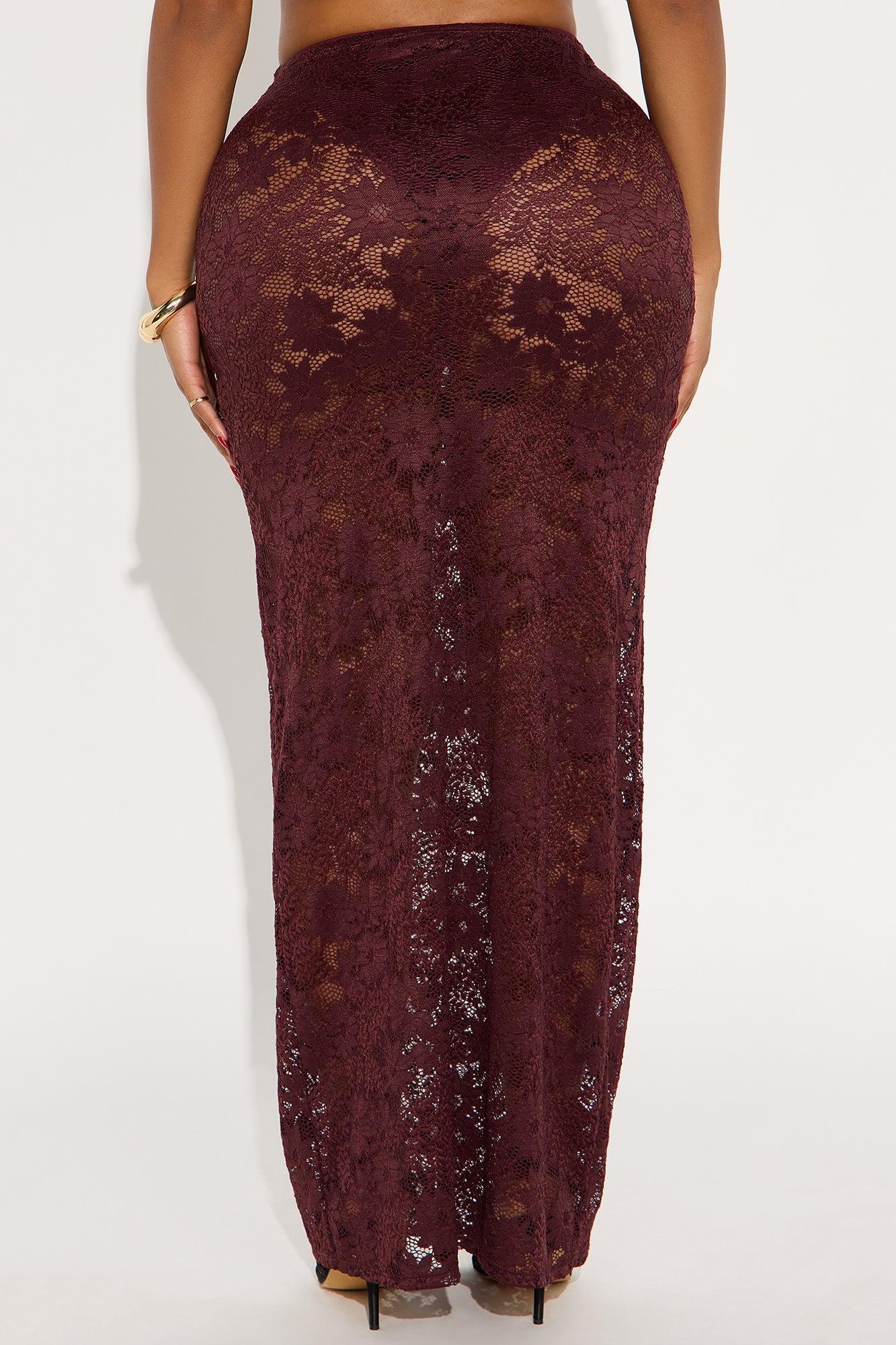 Lost In Lace Sheer Maxi Skirt - Chocolate Product Image