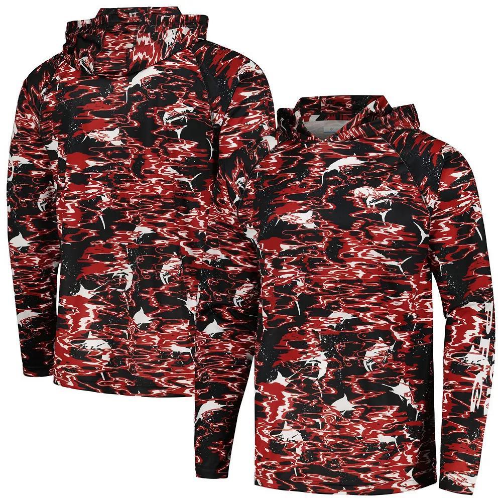 Men's Columbia  Black Arkansas Razorbacks PFG Terminal Tackle Omni-Shade Rippled Long Sleeve Hooded T-Shirt, Size: Small Product Image