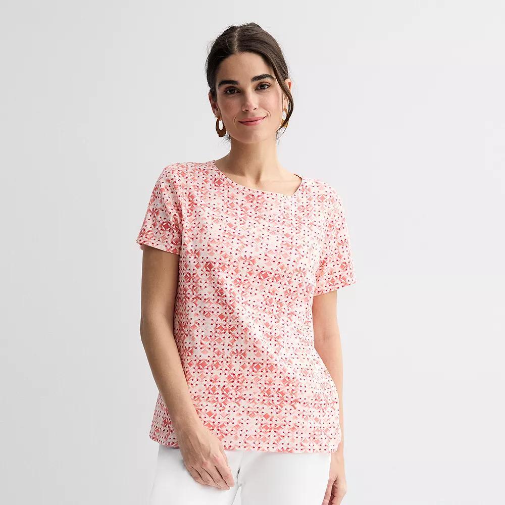 Women's Croft & Barrow® Essential Crewneck Tee, Size: Small, Deep Pink Geo Product Image