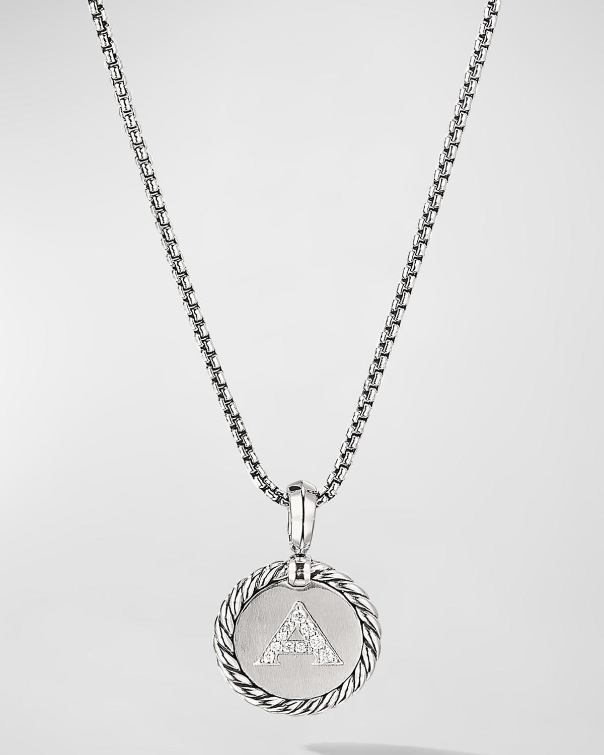 David Yurman Sterling Silver Cable Collectibles Initial Charm Necklace with Diamonds, 18 Product Image
