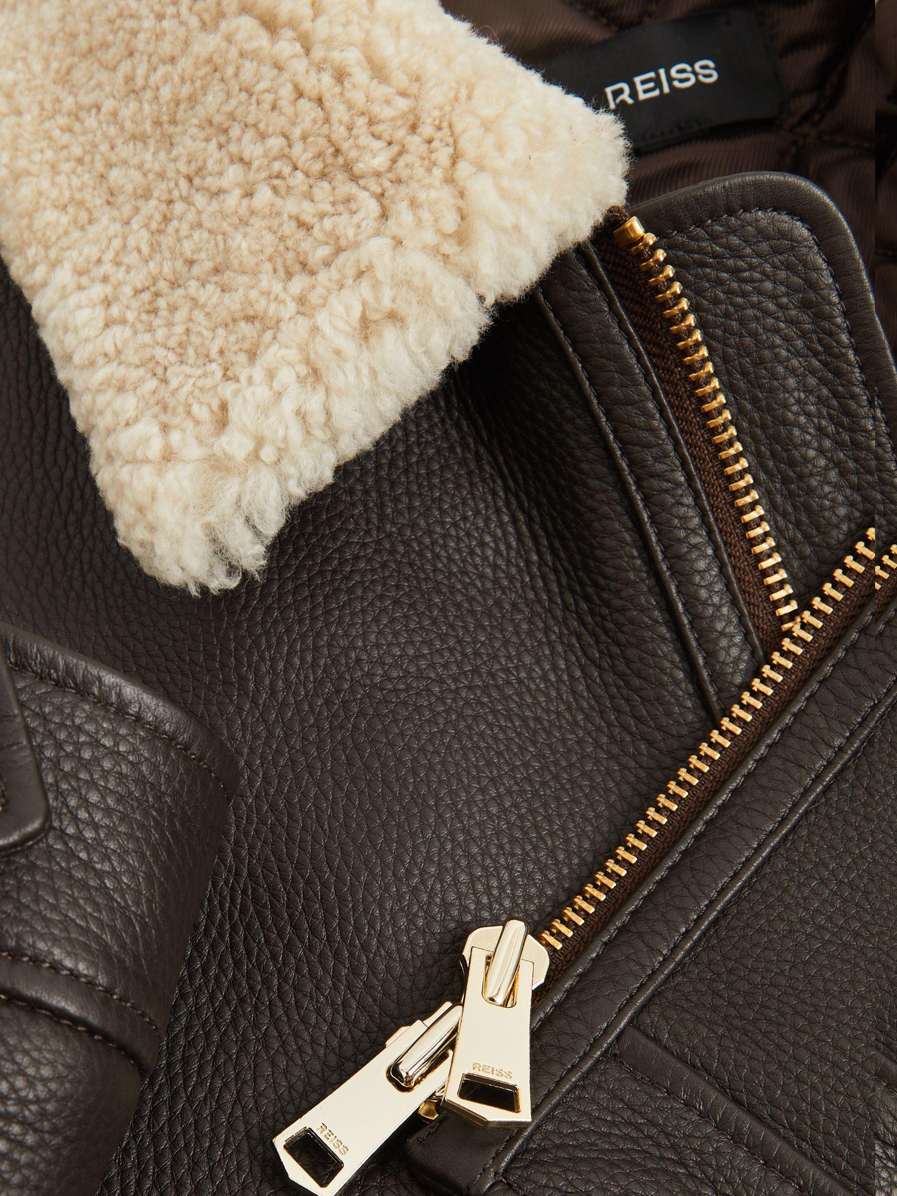 Shearling-Collar Leather Jacket in Dark Brown Product Image