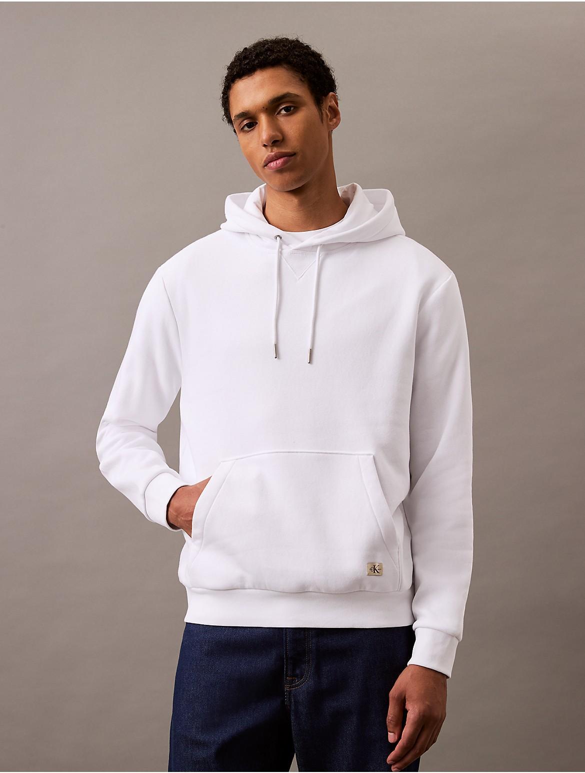 Calvin Klein Men's Monogram Logo Patch Fleece Hoodie - White - XL Product Image