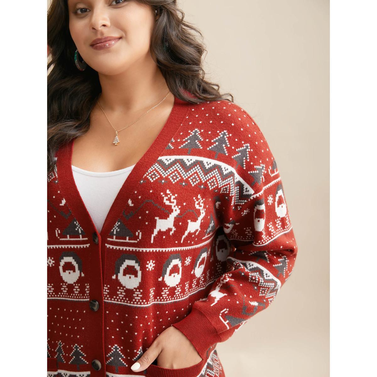 Plus Size Supersoft Essentials Home-for-Holidays Button-Front Cardigan Brightred Women Elegant Loose Long Sleeve Everyday Cardigans BloomChic 12/L Product Image