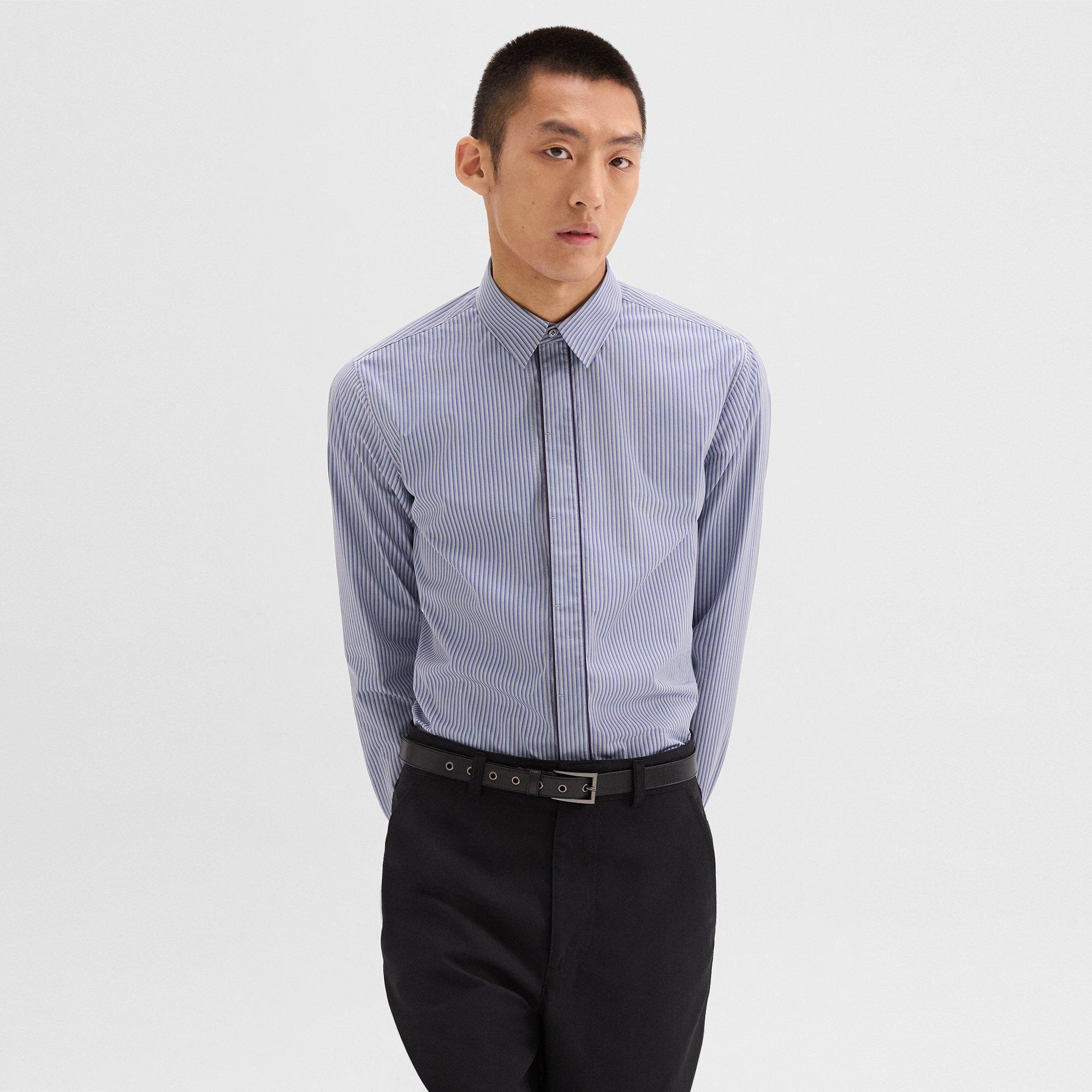 Striped Cotton-Blend Straight Shirt | Theory Product Image