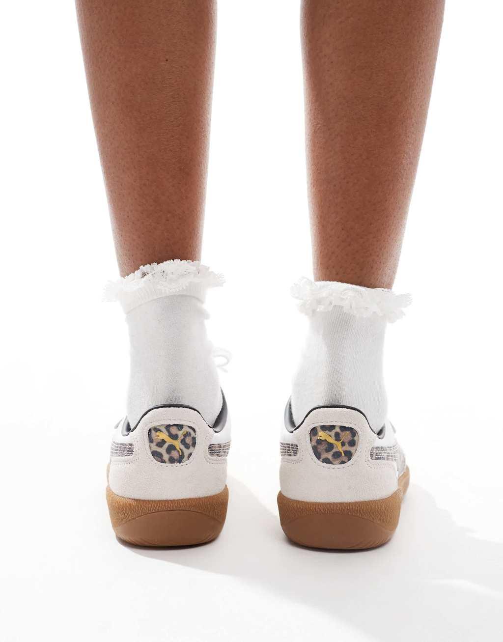 PUMA Palermo sneakers with leopard stripe in white Product Image