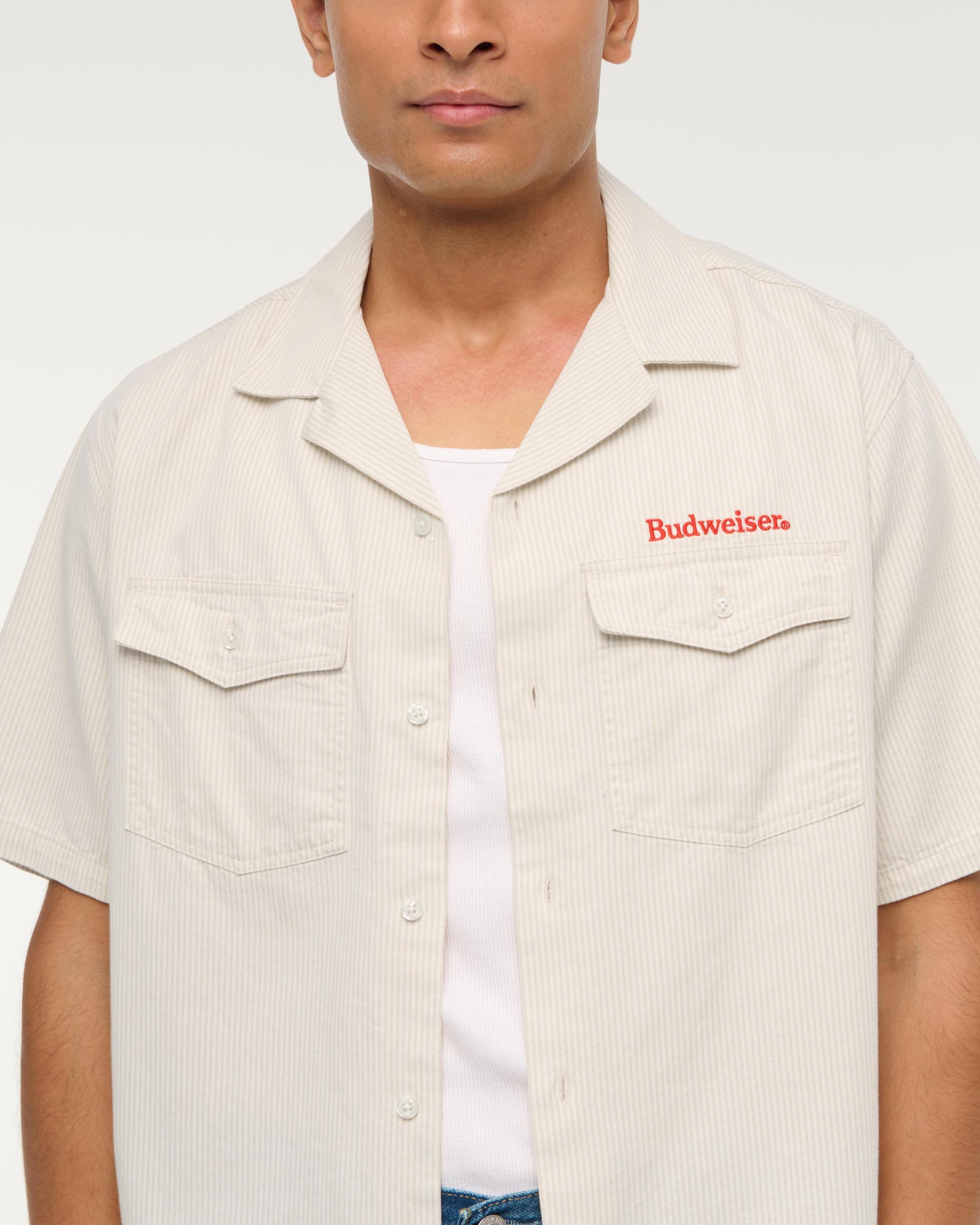Short-Sleeve Cropped Pabst Workwear Button-Up Shirt Product Image