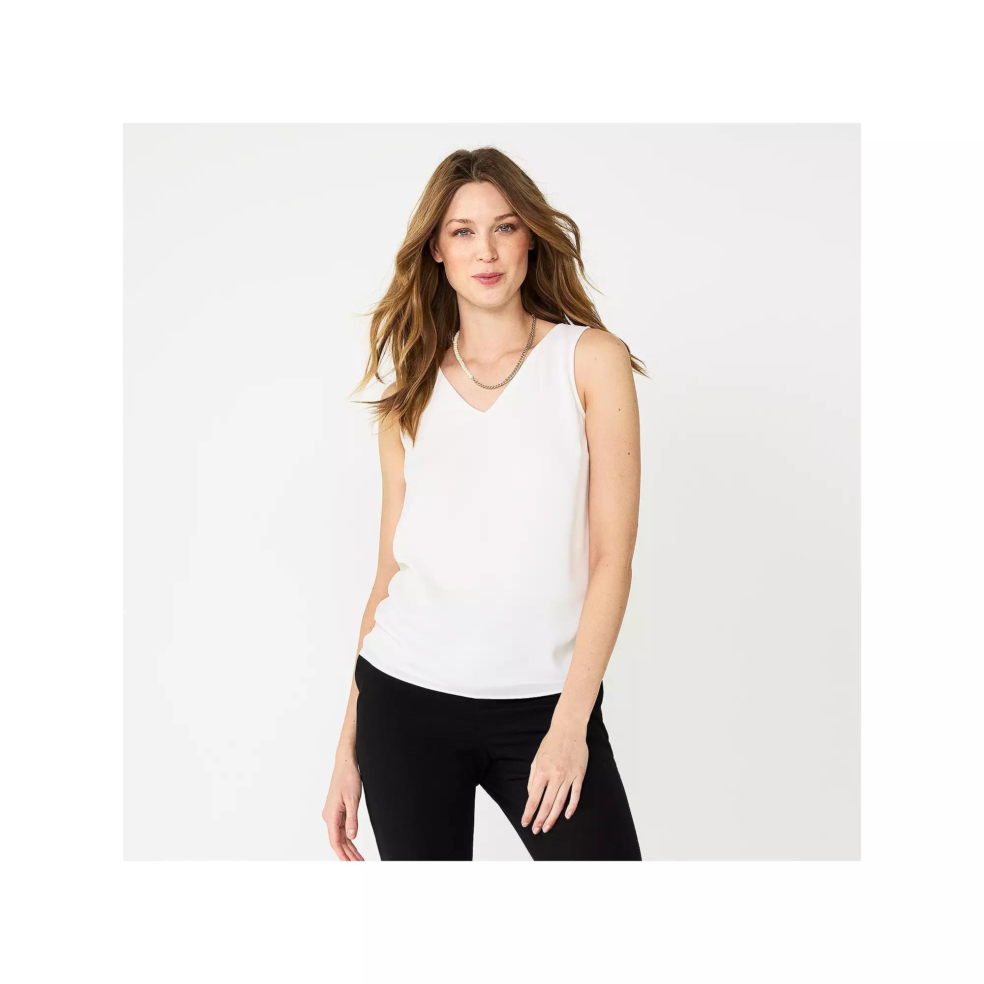 Women's Petite Nine West V-Neck Tank Top, Size: XL Petite, Ivory Tusk Product Image