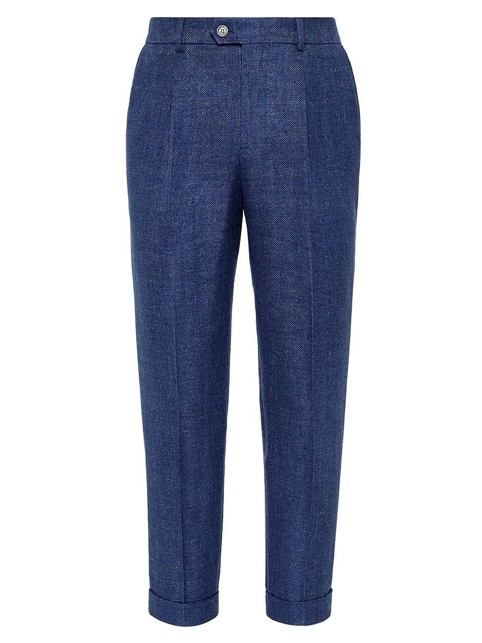 Mens Linen, Wool and Silk Diagonal Leisure Fit Trousers Product Image