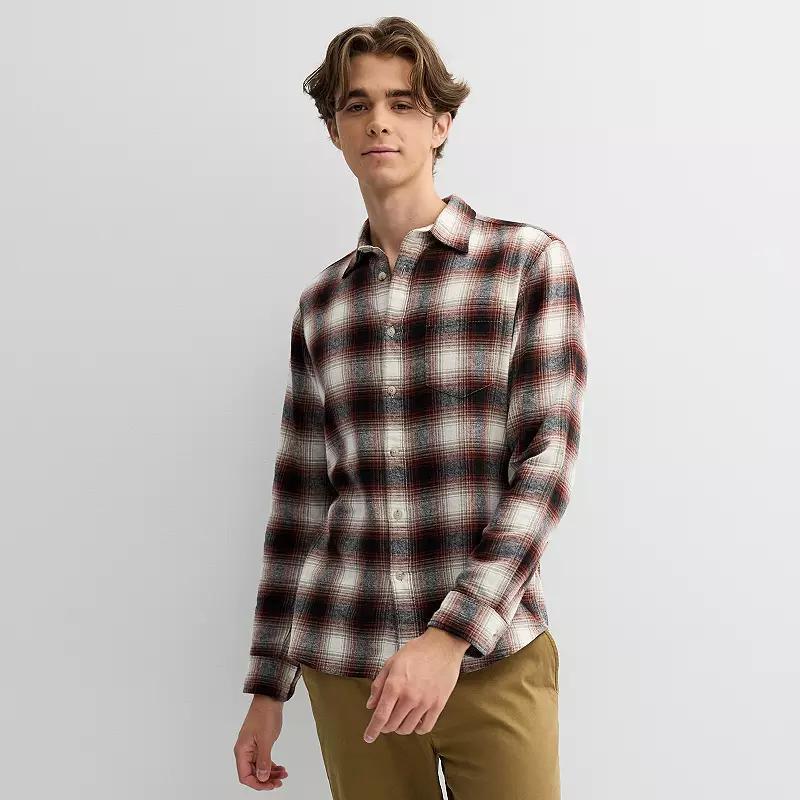Men's Sonoma Goods For Life® One Pocket Flannel Button-Down Shirt, Size: Small, Black Rust Plaid Product Image