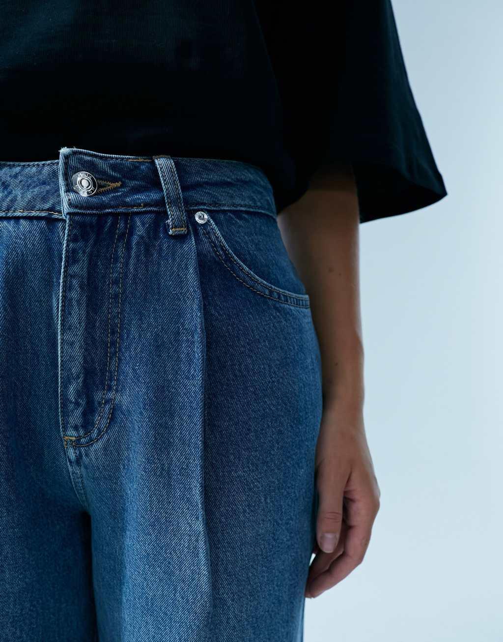 ASOS DESIGN premium pleated jeans in wash blue - part of a set Product Image