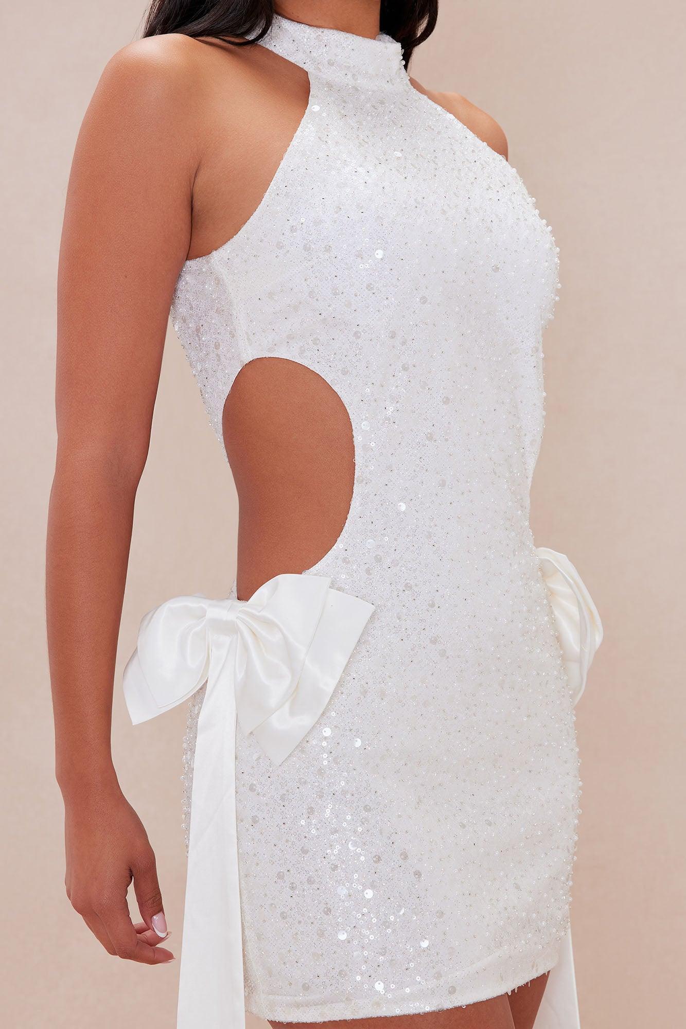 Cindy Embellished Mini Dress - White Product Image