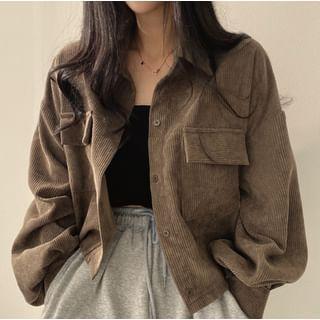 Plain Corduroy Loose-Fit Crop Shirt Jacket Product Image