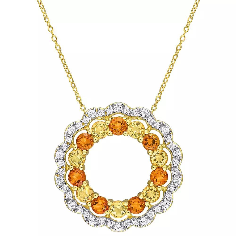 Stella Grace 18k Gold Over Silver Citrine, Madeira Citrine & White Topaz Floral Halo Pendant Necklace, Women's, Size: 18", Gold Tone Product Image