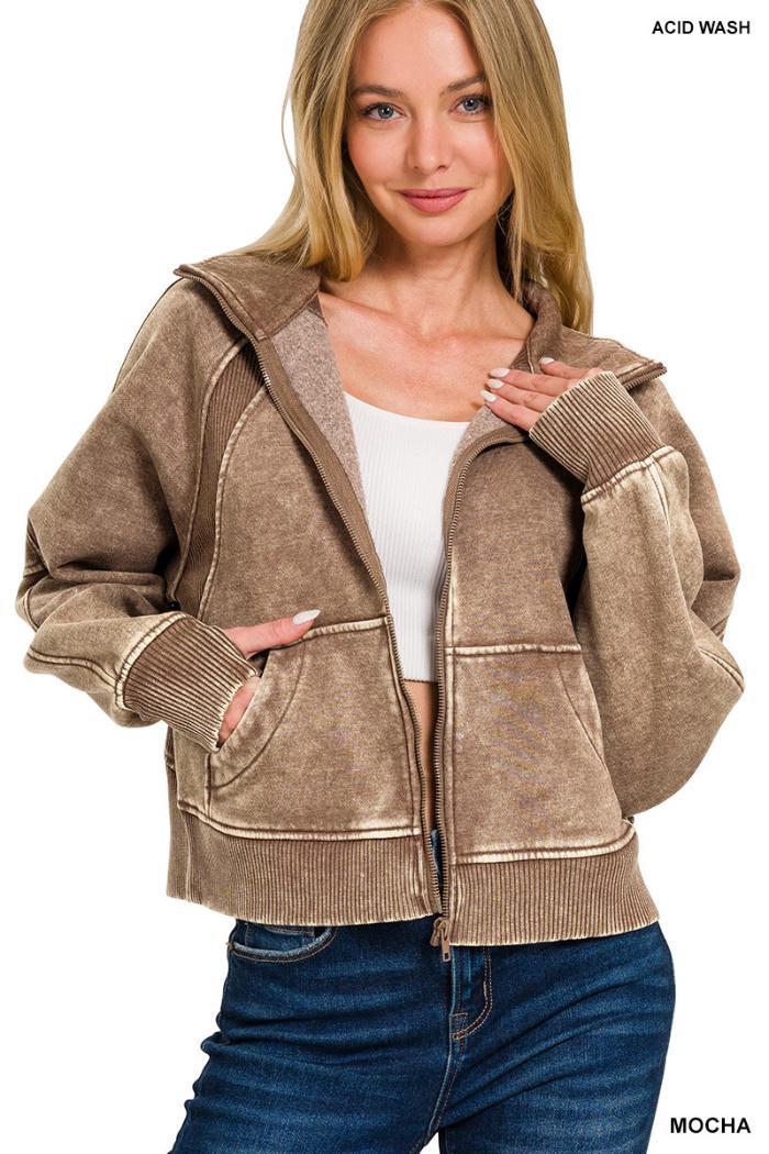 Acid wash zip up fleece jacket Product Image