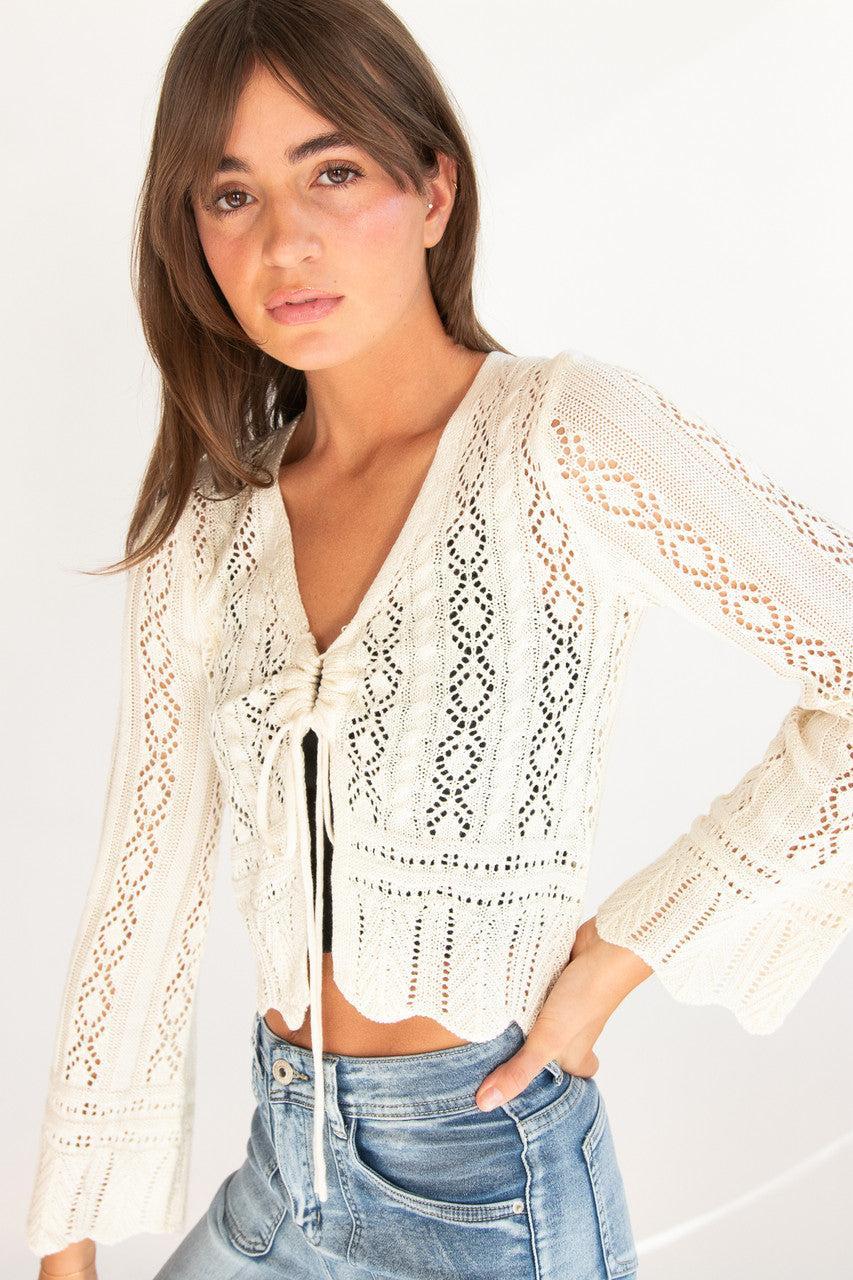 Bell Sleeve Pointelle Cardigan Product Image