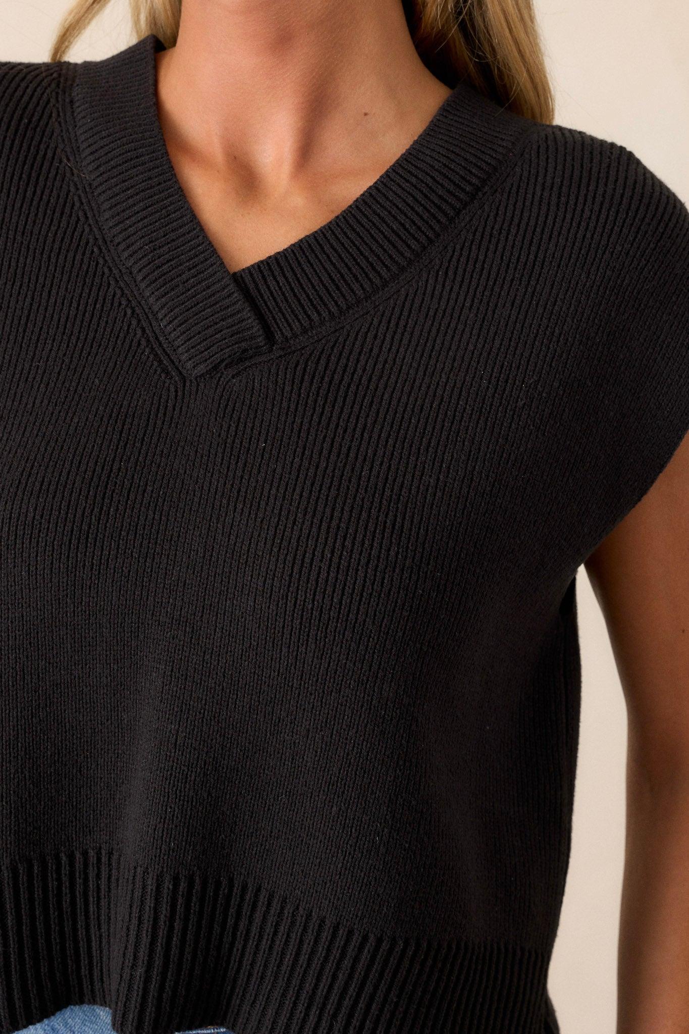 Rustic Retreat Black Short Sleeve Sweater Top Product Image