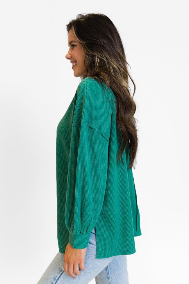 Sending Love Evergreen Oversized Waffle V-Neck Top FINAL SALE Product Image