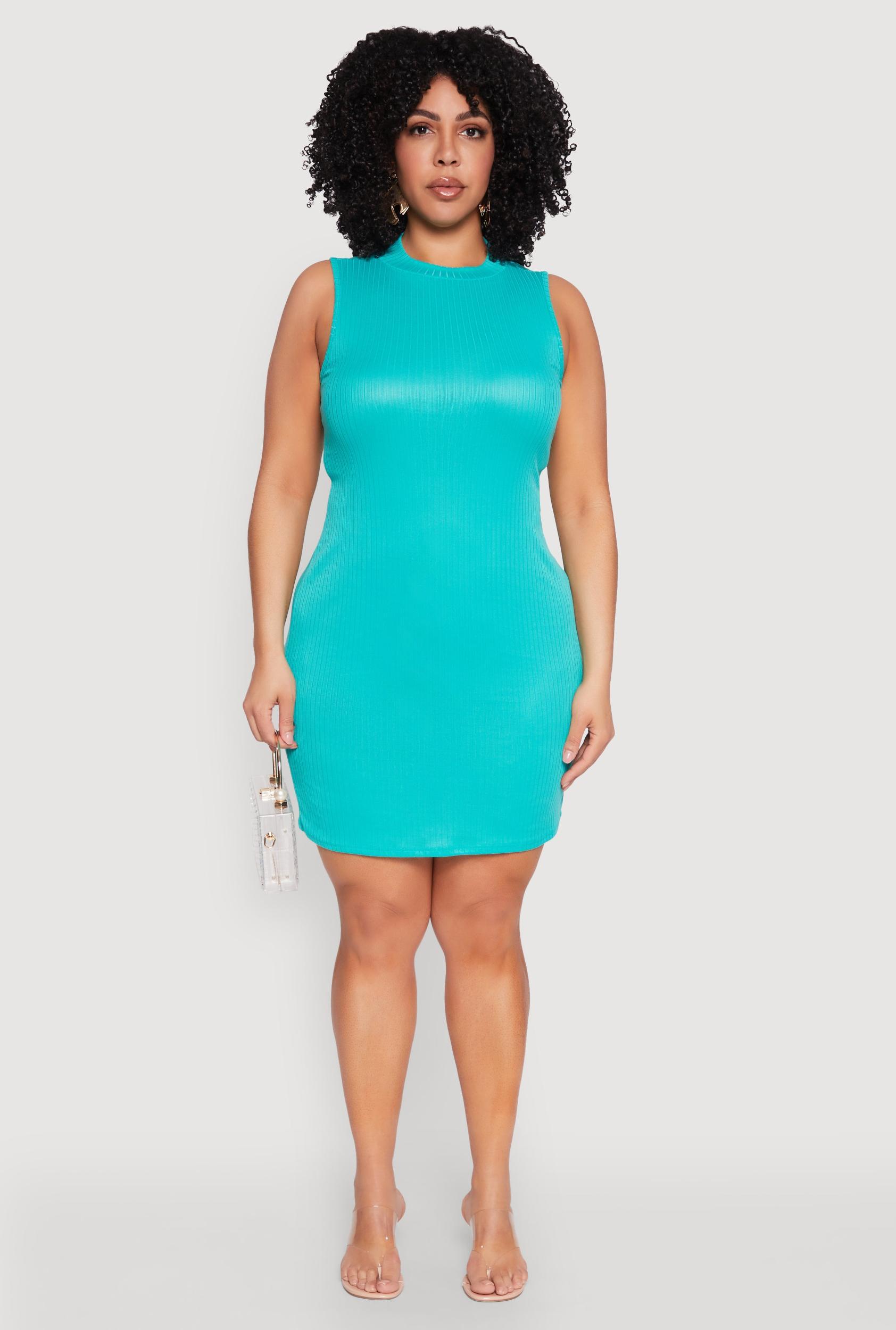 Womens Plus Size Ribbed Knit Mock Neck Tank Dress Product Image