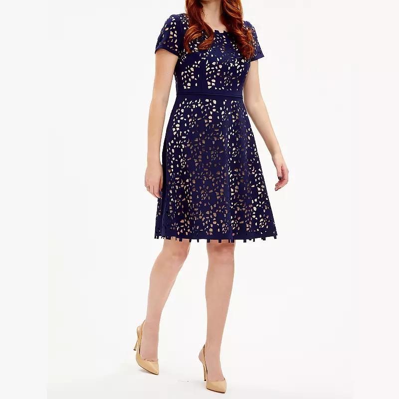 Women's Focus By Shani Cutout Fit & Flare Dress, Size: 2, Navy Beige Product Image