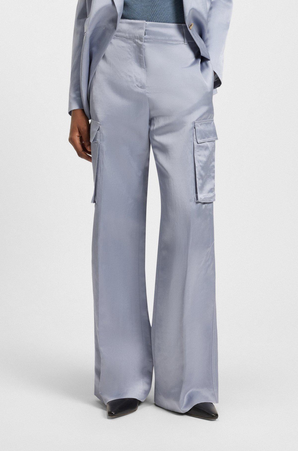 BOSS - Regular-fit trousers in sateen - Light Grey Product Image
