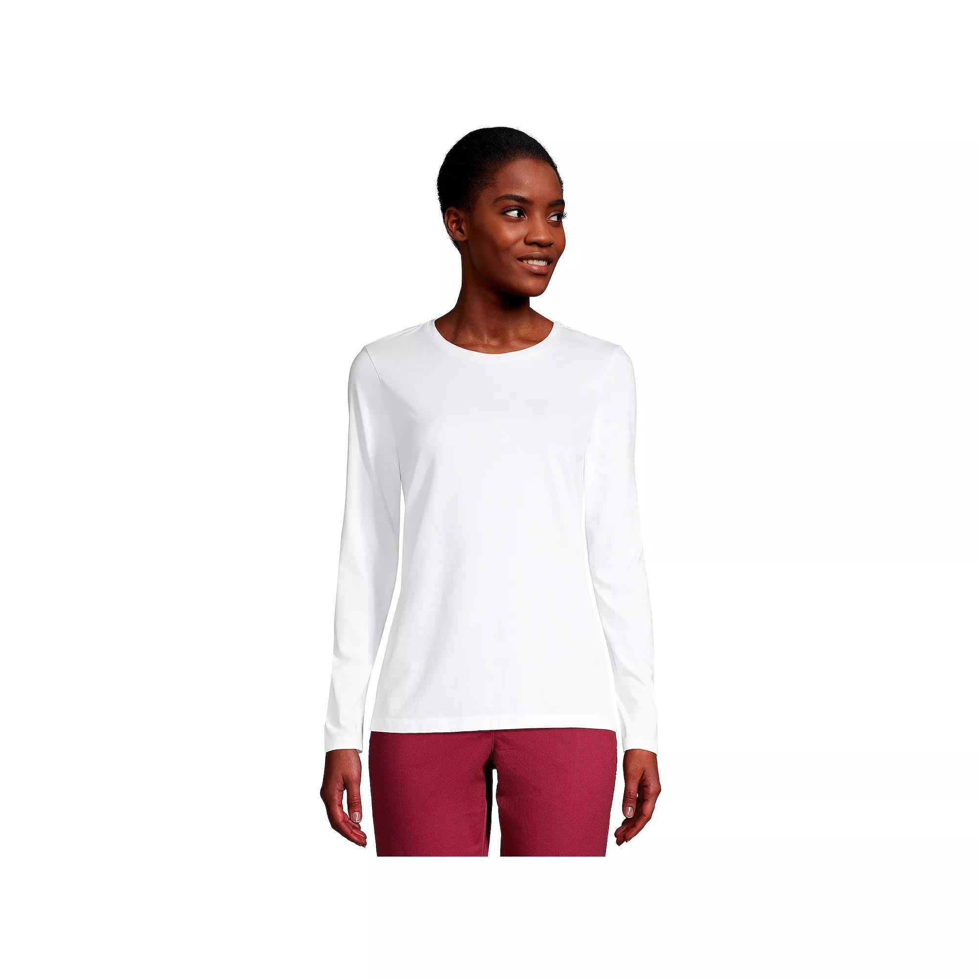 Petite Lands End Relaxed-Fit Supima Long Sleeve Cotton Crewneck Tee, Womens Product Image