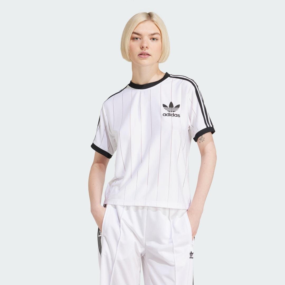 adidas Adicolor 3-Stripes Pinstripe Tee Olive Strata 2XS Womens Product Image