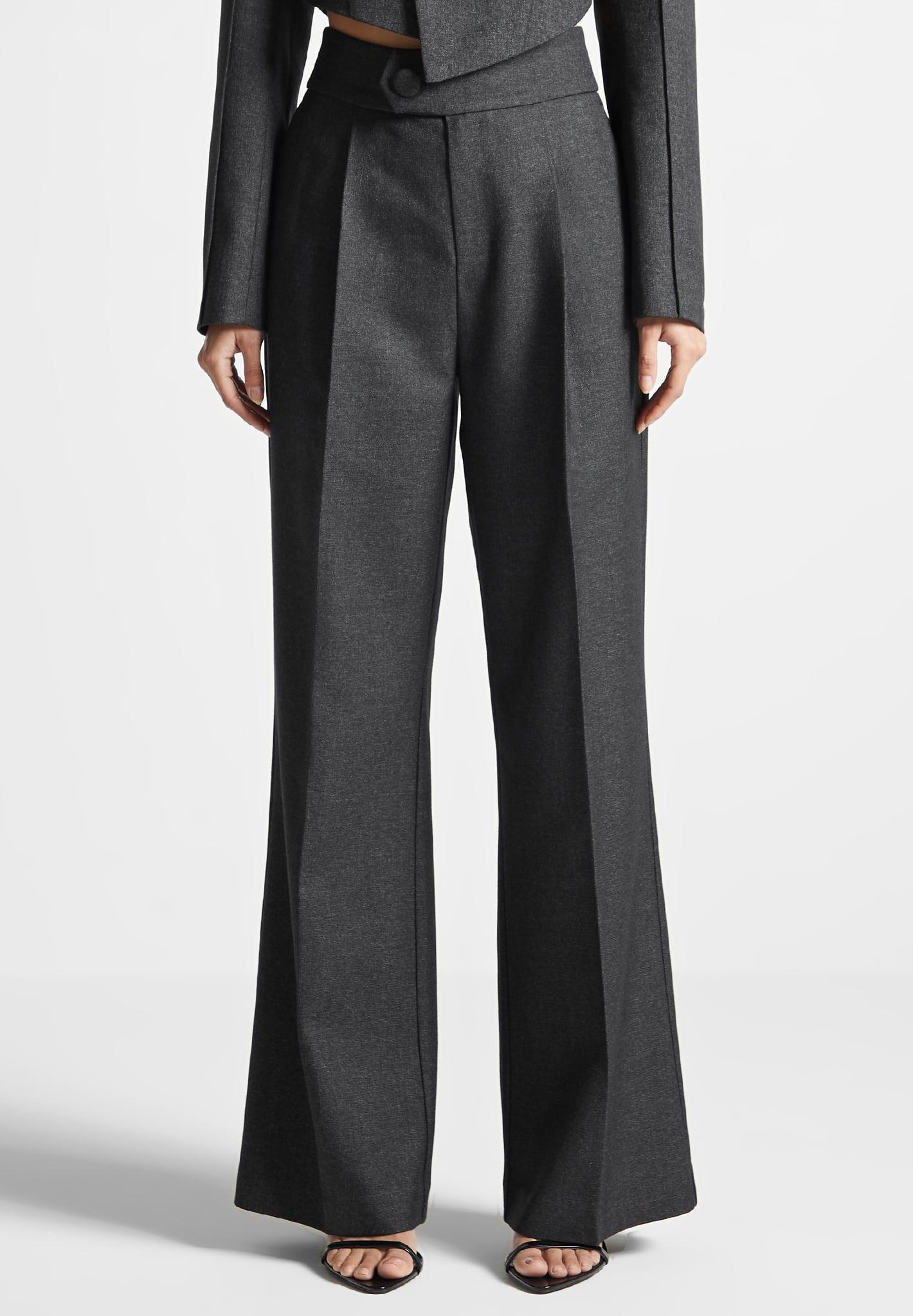 High Waisted Tailored Trousers - Dark Grey Female Product Image