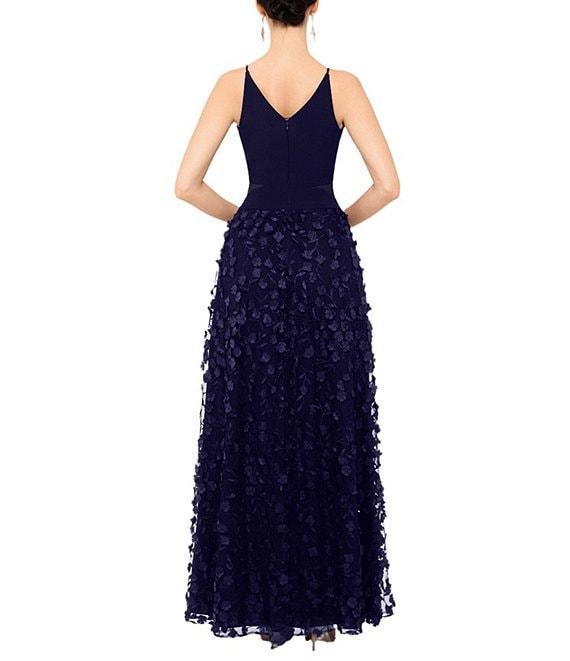 Xscape ITY Jersey 3D Flower V-Neck Sleeveless Side Slit A-Line Gown Product Image