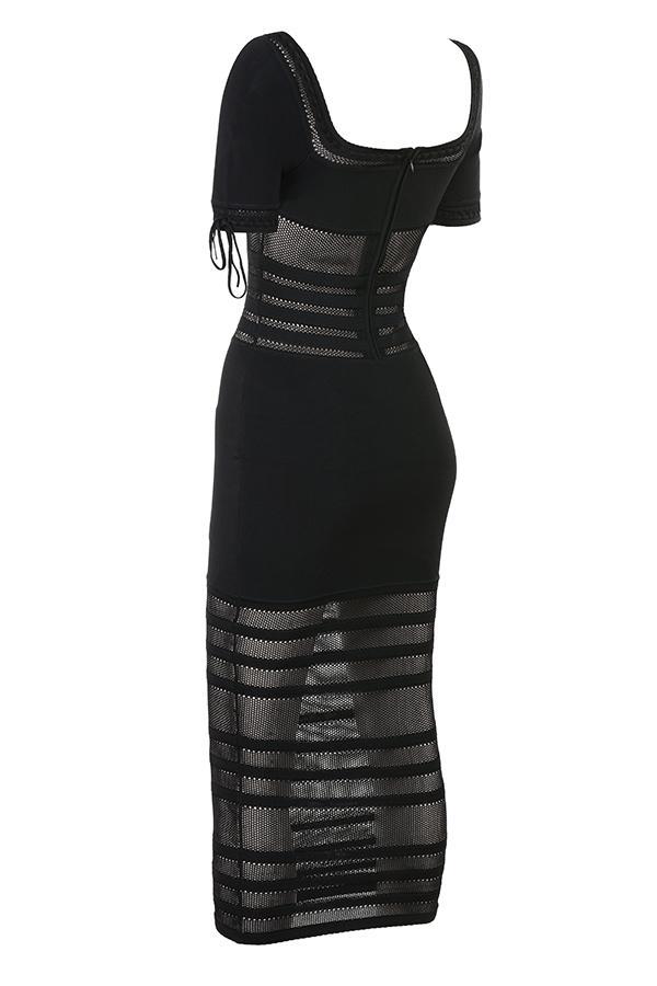 Lilla Black Openwork Knit Midi Dress Product Image