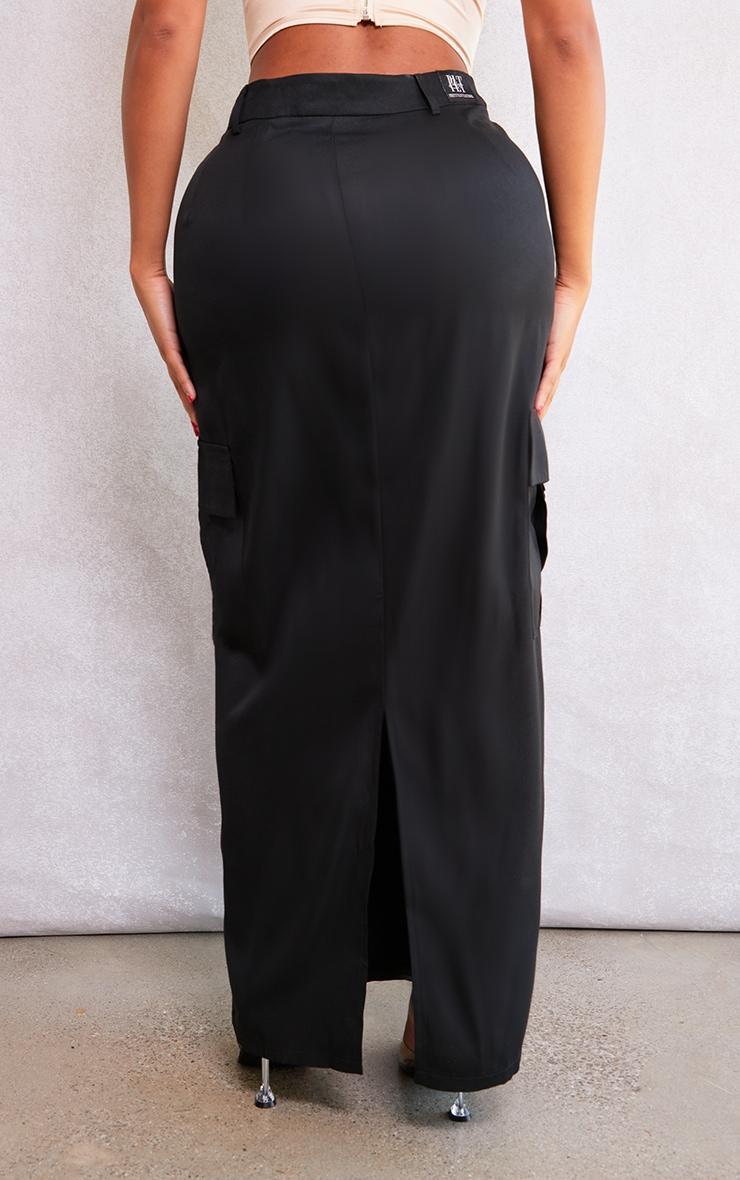 PRETTYLITTLETHING Shape Black Buckle Detail Cargo Maxi Skirt Product Image