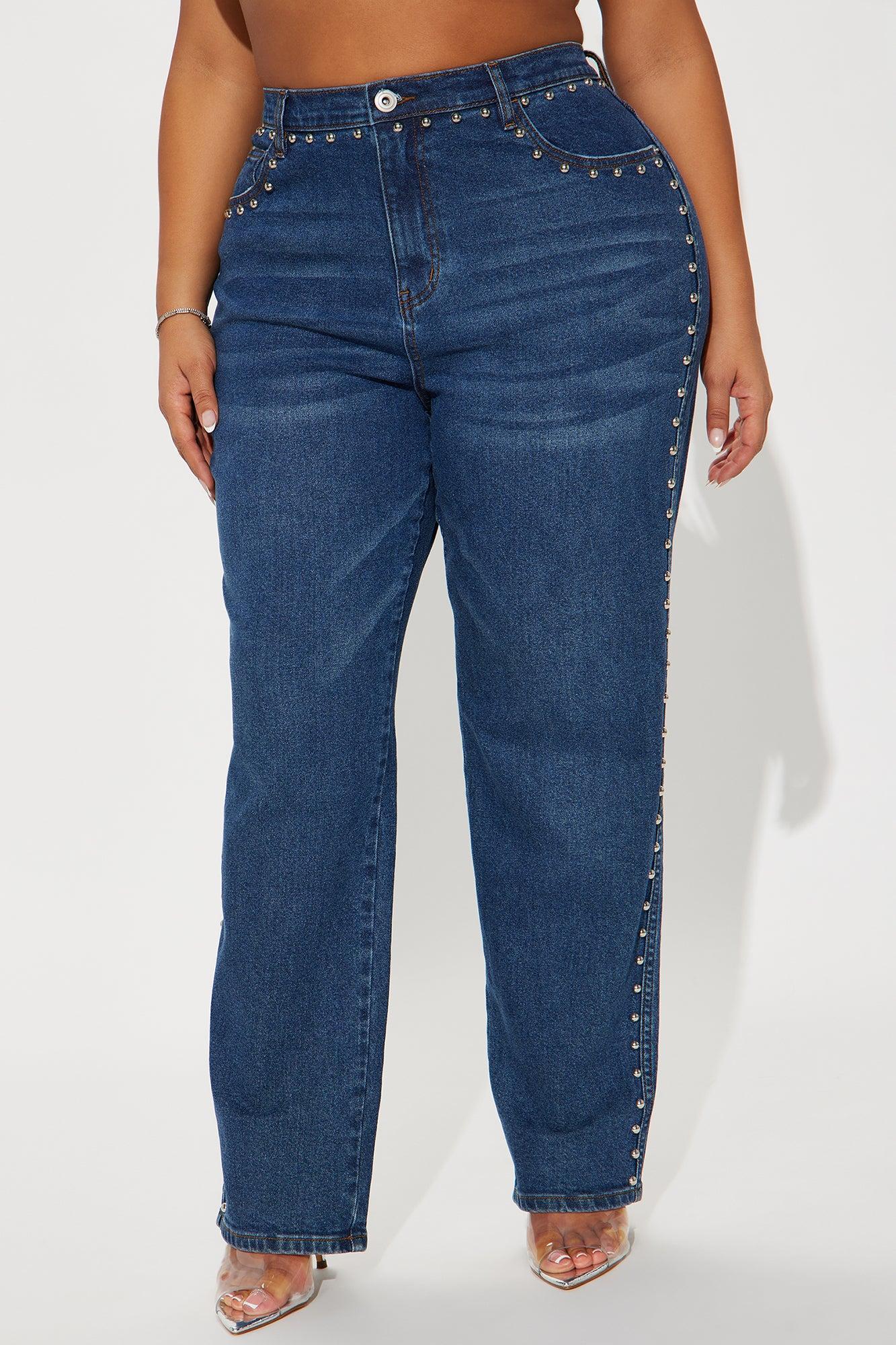 For Keeps Studded Straight Leg Jeans - Medium Wash Product Image