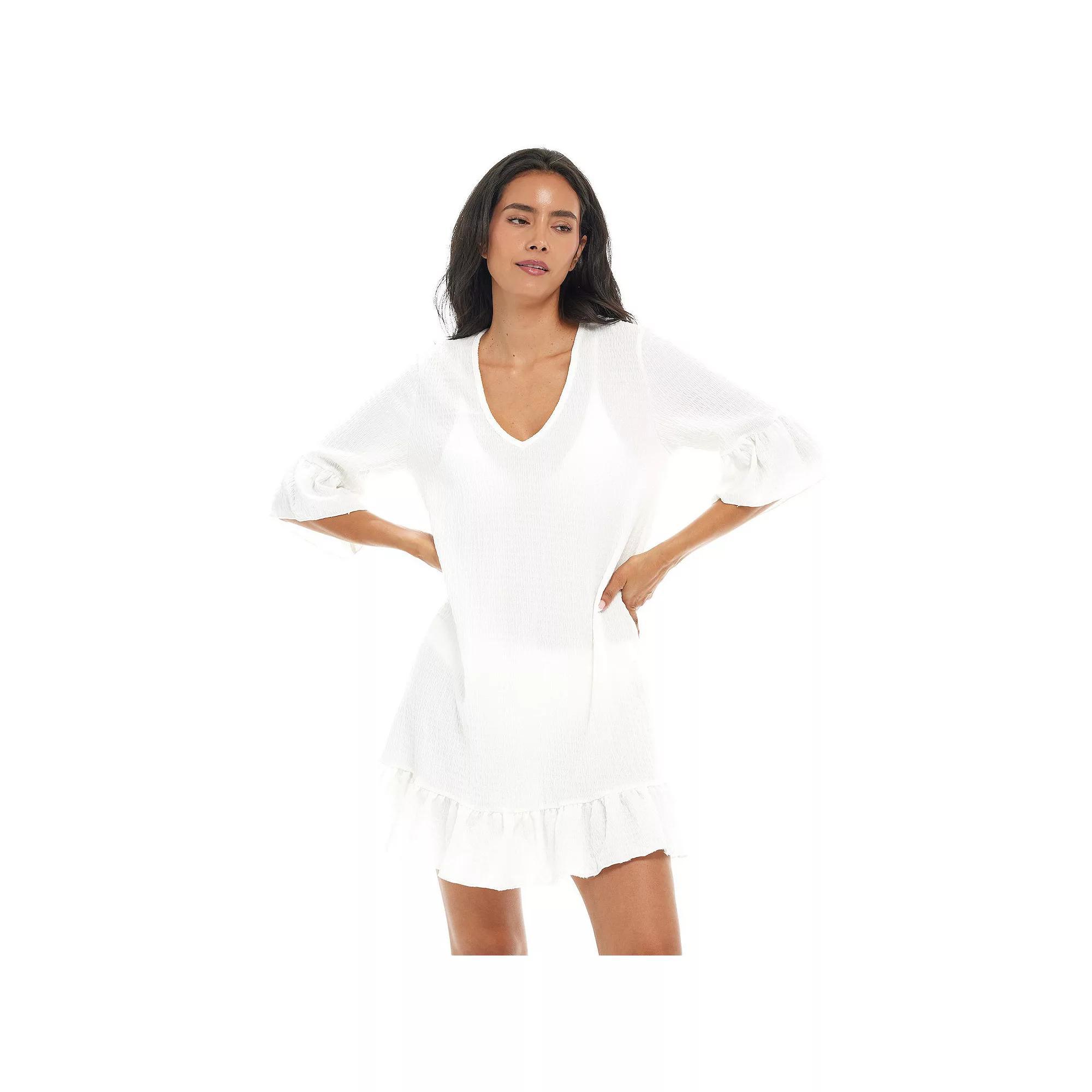Women's Jordan Taylor Ruffle Swim Cover-Up Dress, Size: Medium, White Product Image