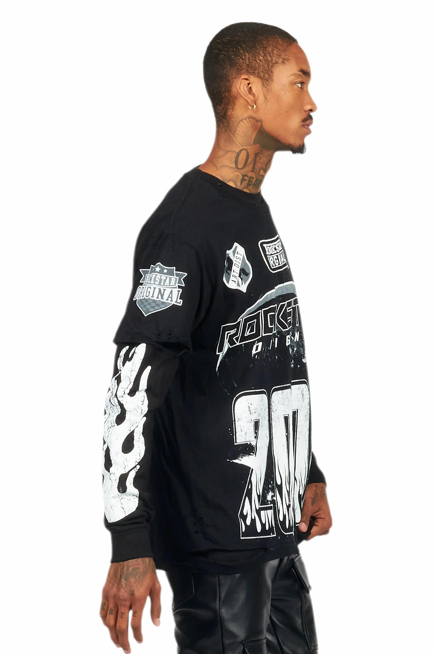Esha Black Double Layer Graphic T-Shirt Female Product Image