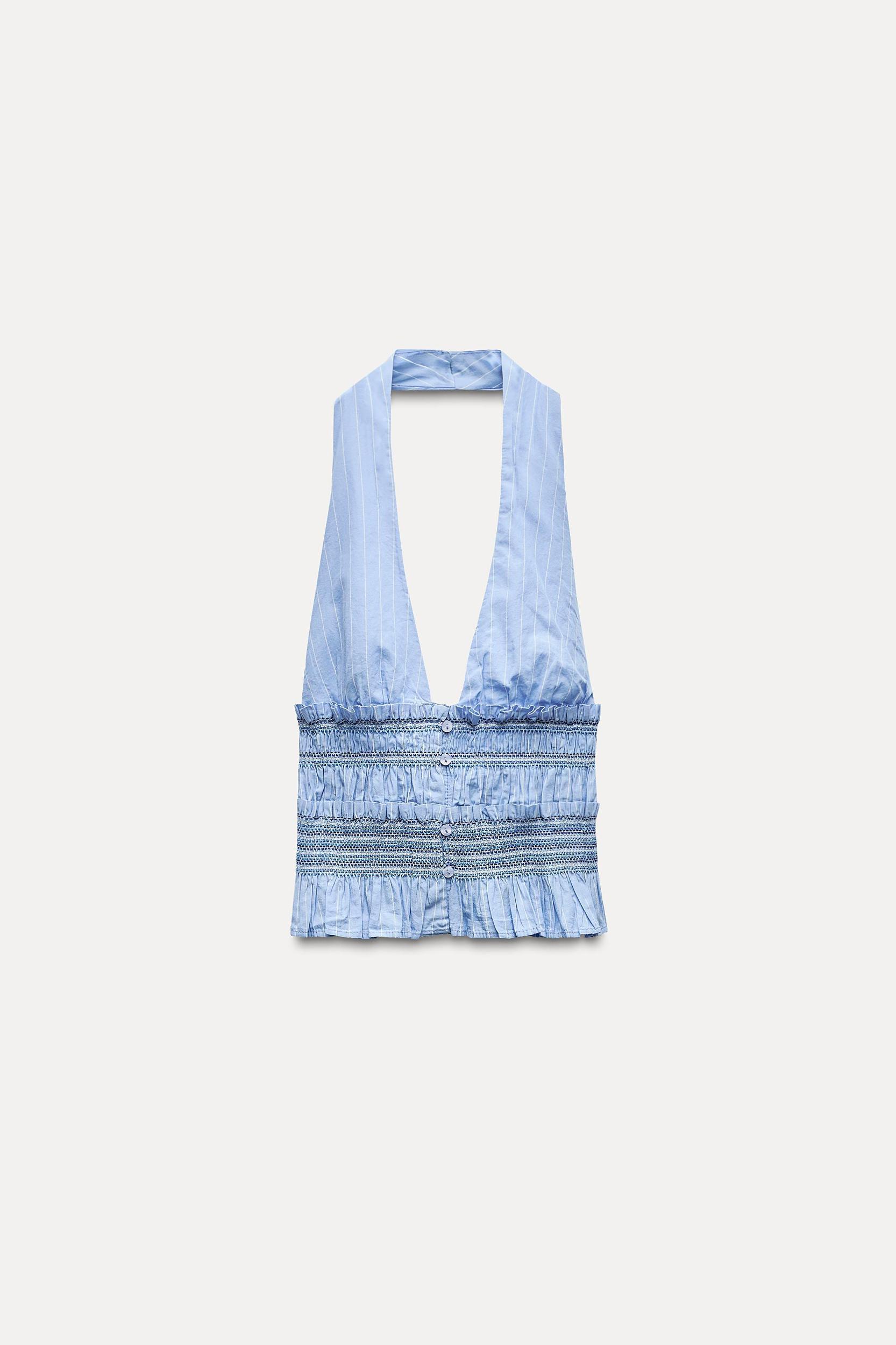 STRIPED POPLIN HALTER TOP Product Image