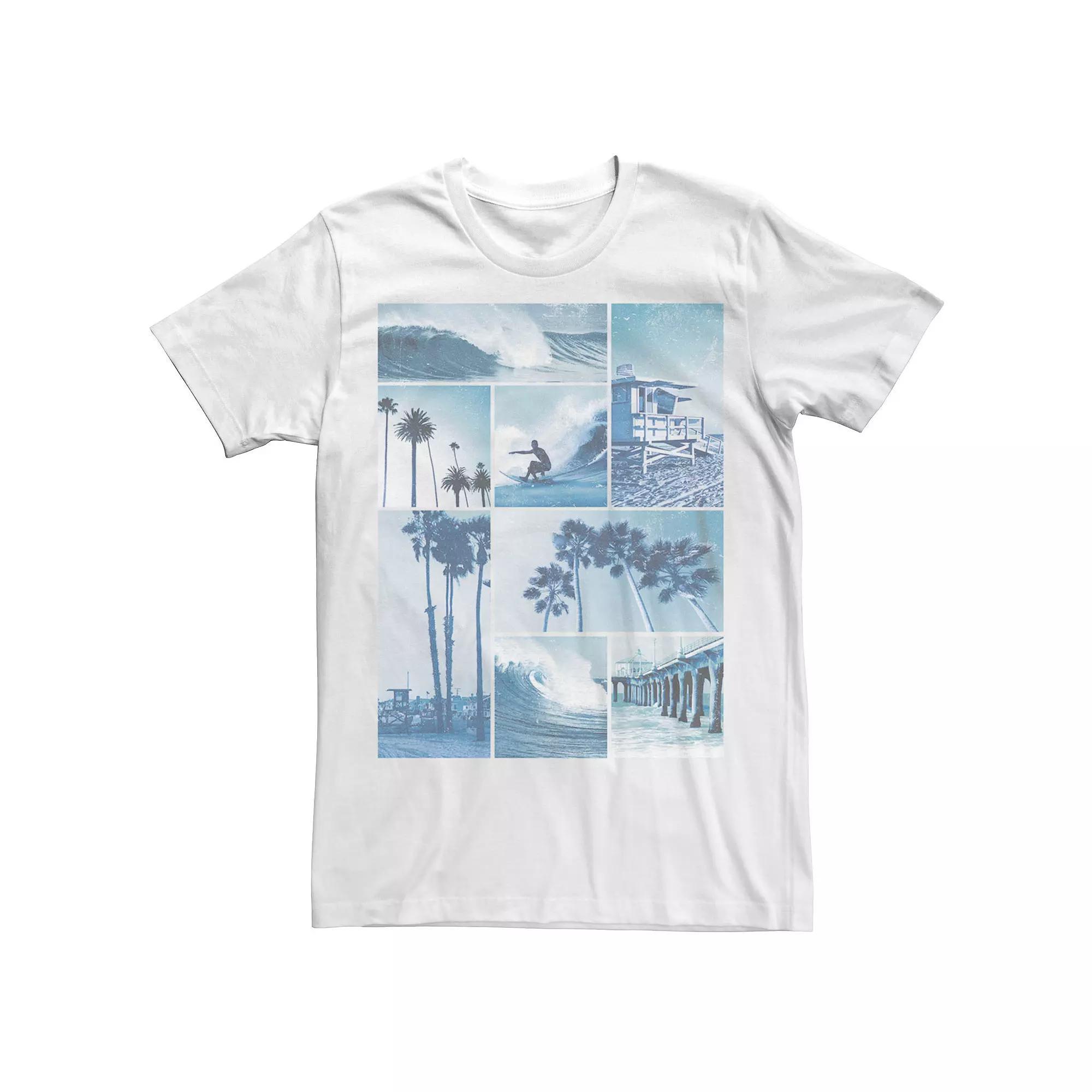 Men's Beach Boxes Pier Waves Surfer Palm Trees Lifeguard Graphic Tee, Size: Small, White Product Image