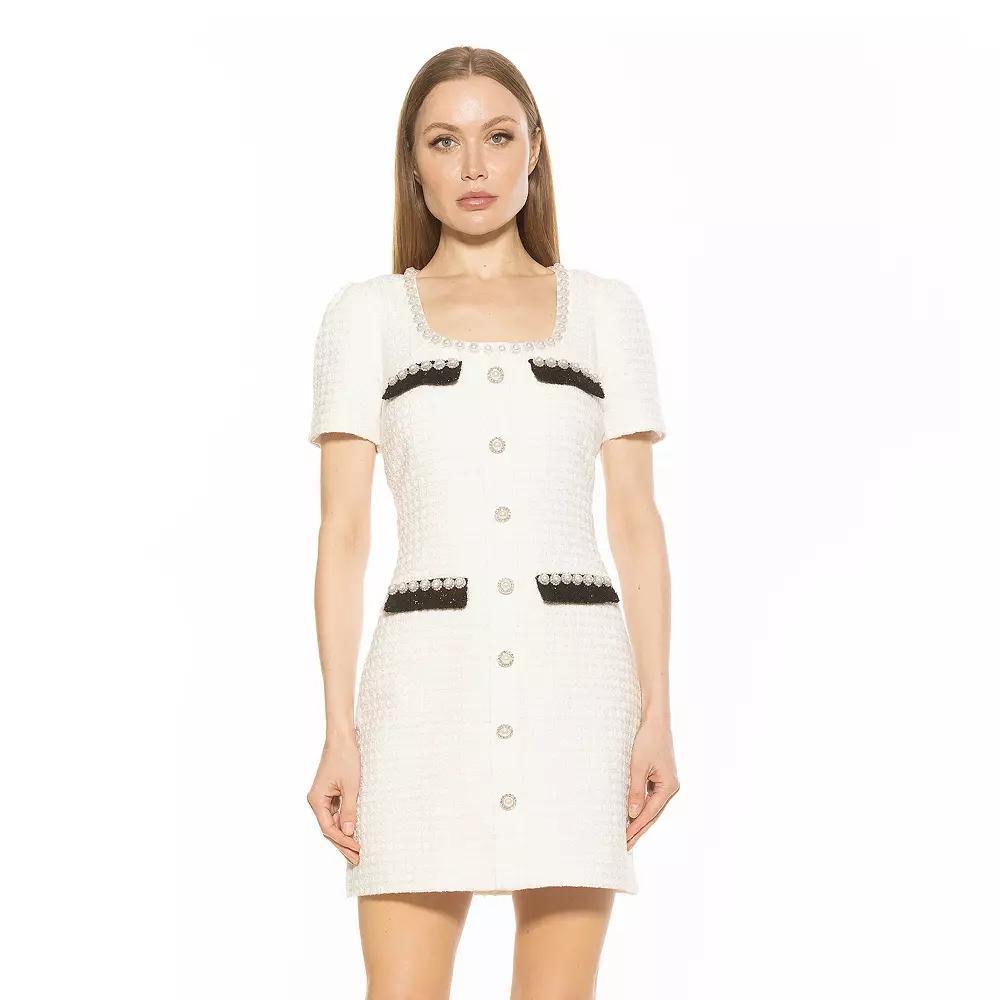 Women's ALEXIA ADMOR Aviva Tweed Scoop Neck Contrast Mini Dress, Size: 10, Ivory Product Image