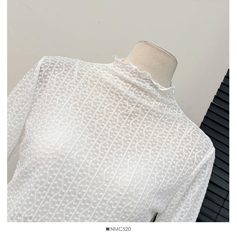 Lettuce-Edge Mock-Neck Lace Top Product Image