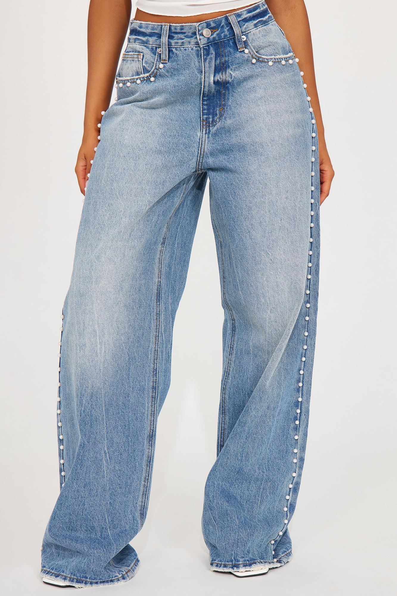 Clutching My Pearls Baggy Wide Leg Jeans - Medium Wash Product Image