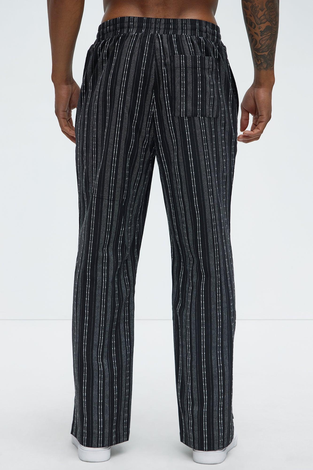 Striped Down Straight Pants - Black/combo Product Image