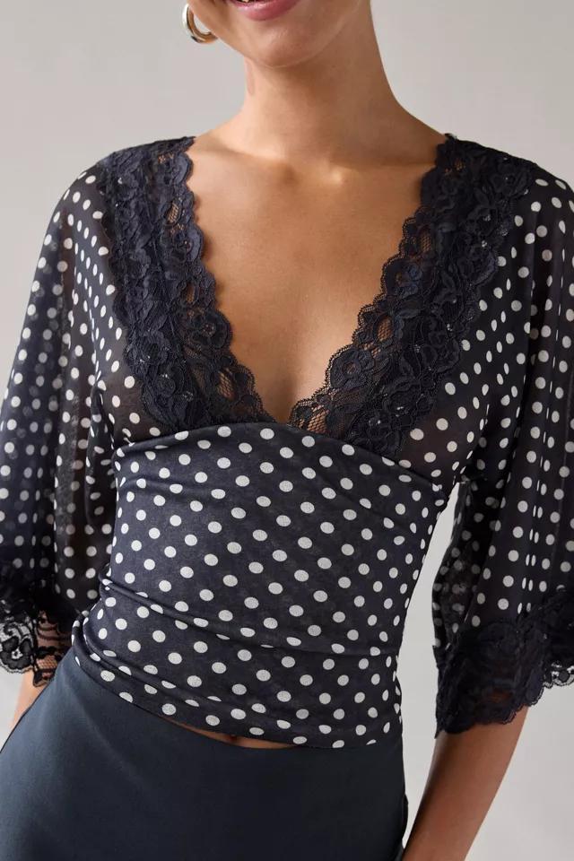 Kimchi Blue Verde Plunging Lace Trim Bell Sleeve Top Product Image